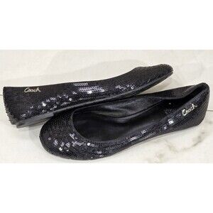 Coach Black Sequin Ballet Flats Women's 8 Indie Sleaze Glam Y2K Preppy Party